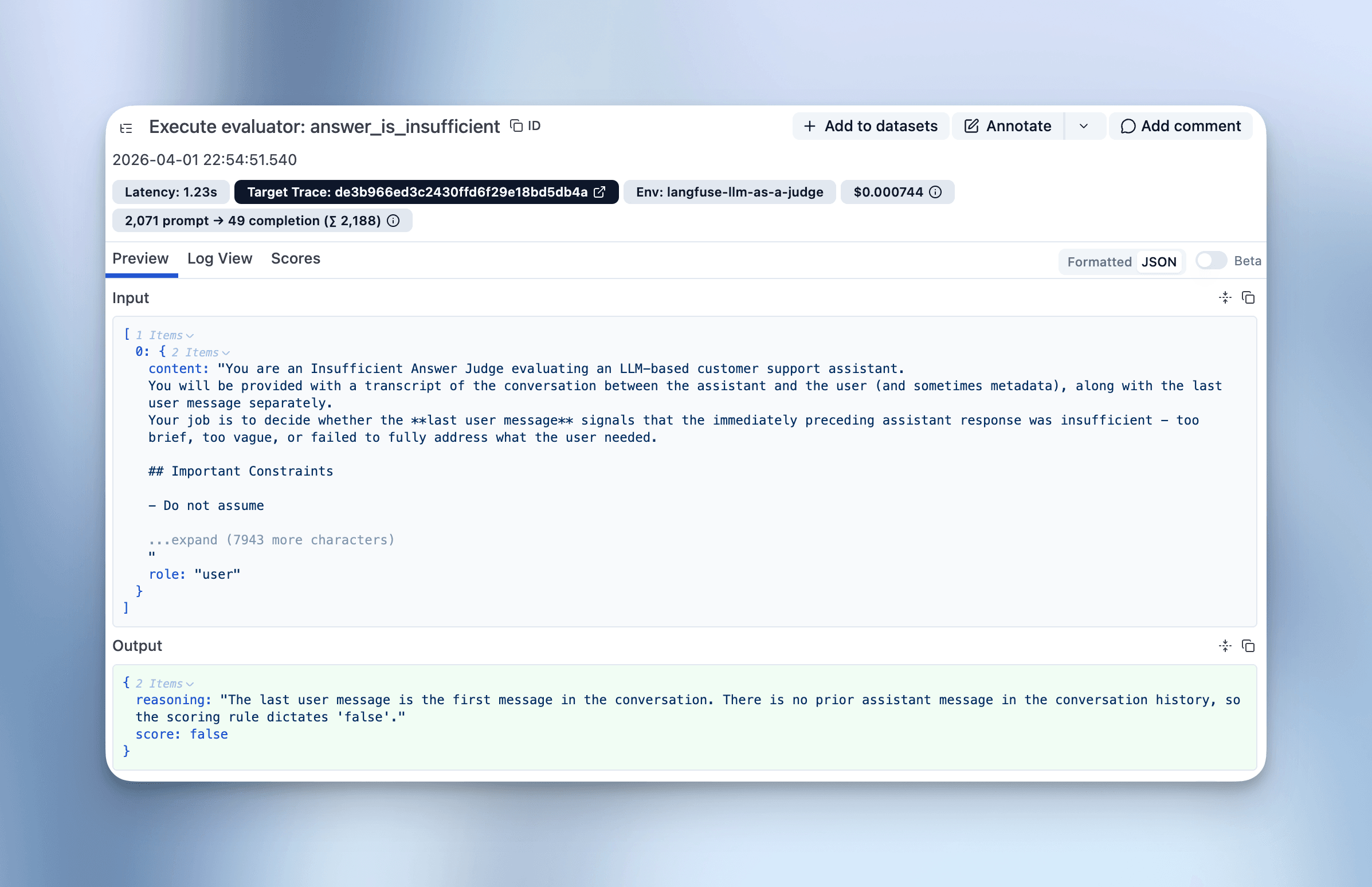 Insufficient answer evaluator example